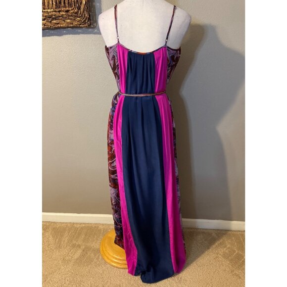 Ella Moss Silk Maxi Dress M Medium Tiered Sleeveless Flowy Pinks Purples Belted - Picture 8 of 15